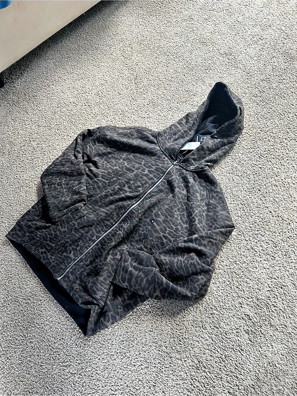 Leopard Oversized Fleece Zip Up Hooded Jacket